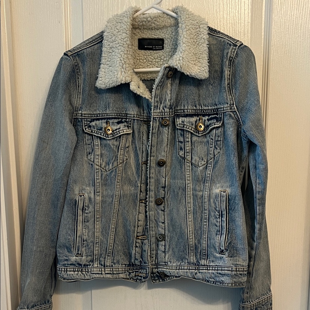 Articles Of Society Blue Jean Jacket with White Sherpa Collar